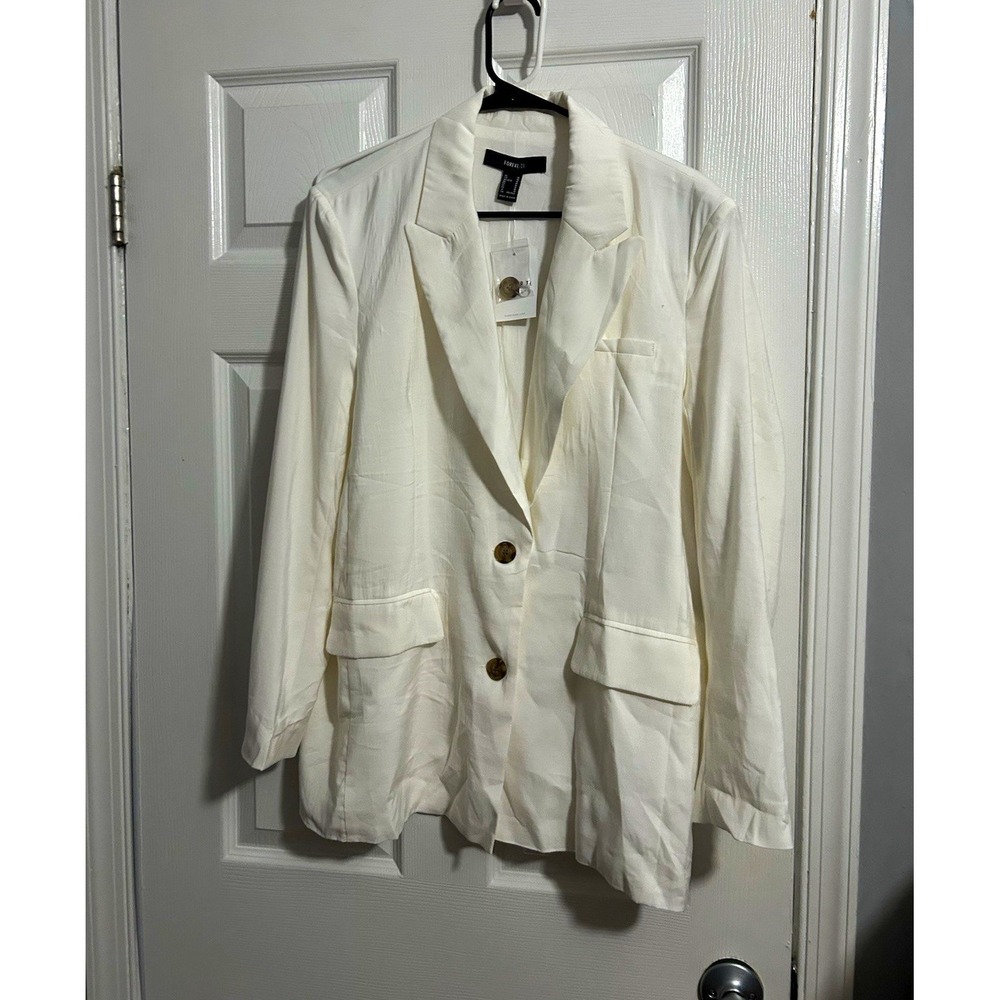 Forever 21 Ivory Lined Blazer Jacket Button Front Pockets Women's Size M